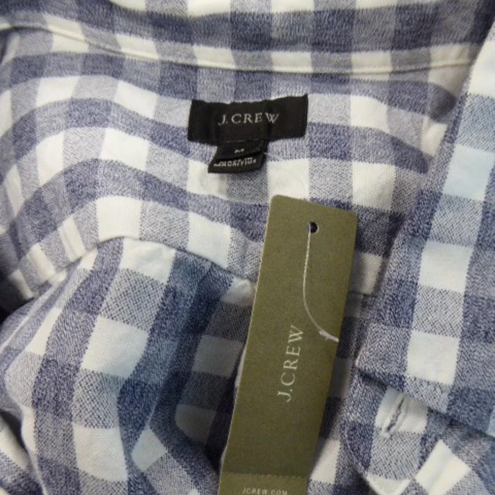 J Crew shirt navy blue white check plaid button down collar long sleeve M NWT